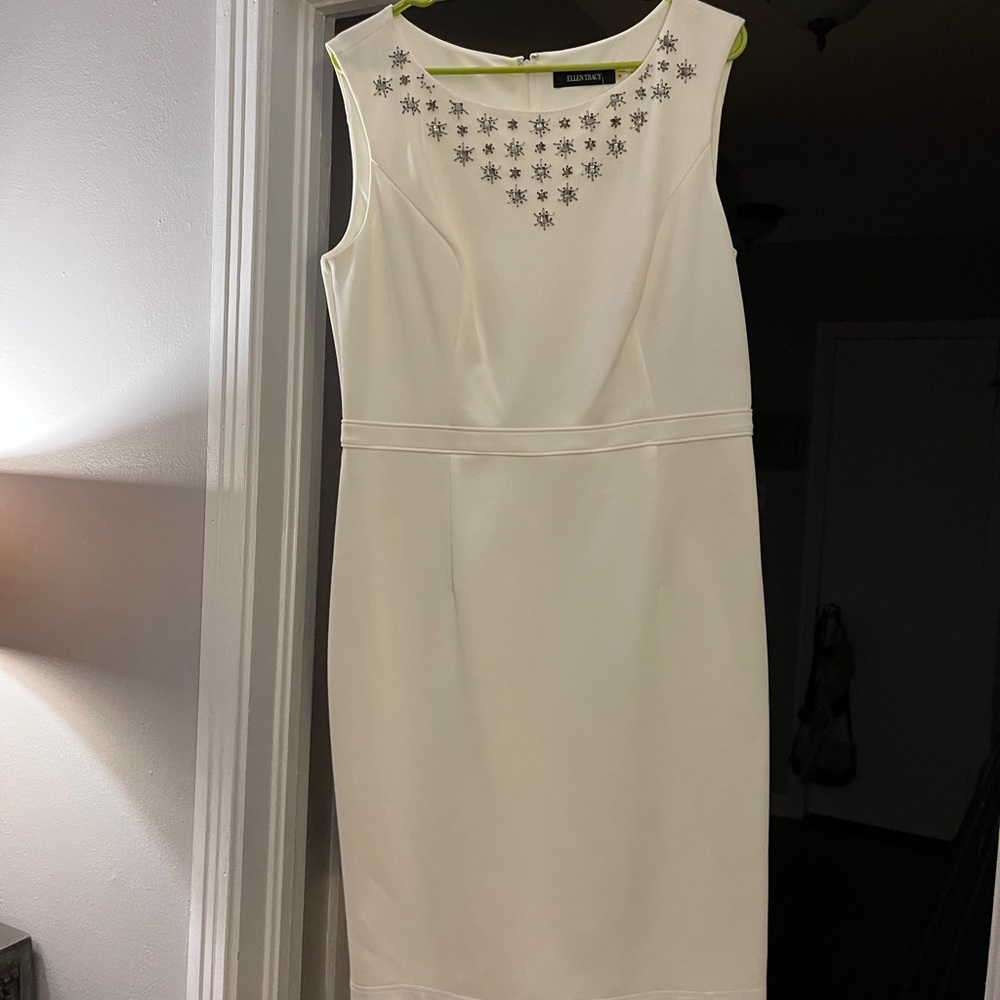 Ellen Tracy White Mini Dress with Star Embellishments